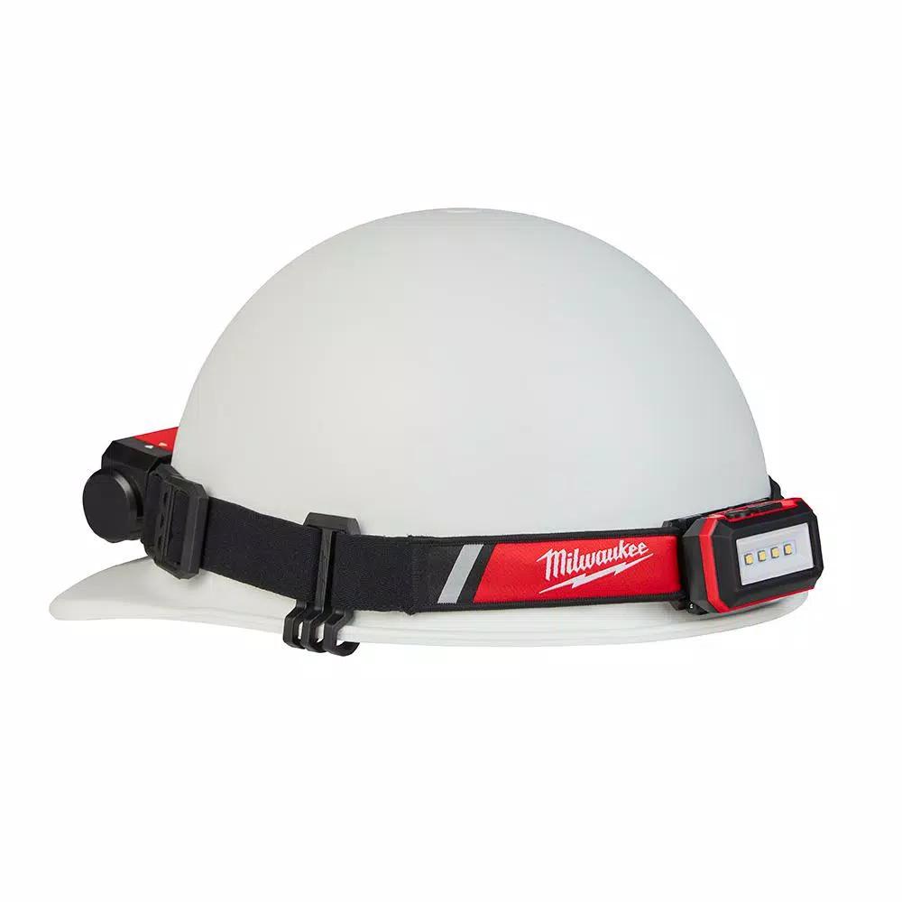Milwaukee 600 Lumen USB Rechargeable Low-Profile LED Headlamp with BOLT White Type 1 Class C Hard Hat Bundle
