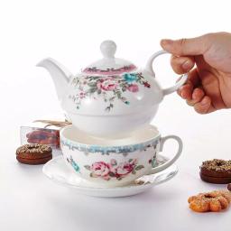 MALACASA Elegant Porcelain Tea for One Set - 3 Piece Teapot, Teacup and Saucer Set, White with Pattern thumbnail 6