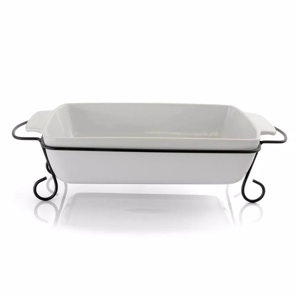 Gibson Elite 15.5 in. Rectangle Stoneware Bakeware Set with Metal Rack, 2-Piece