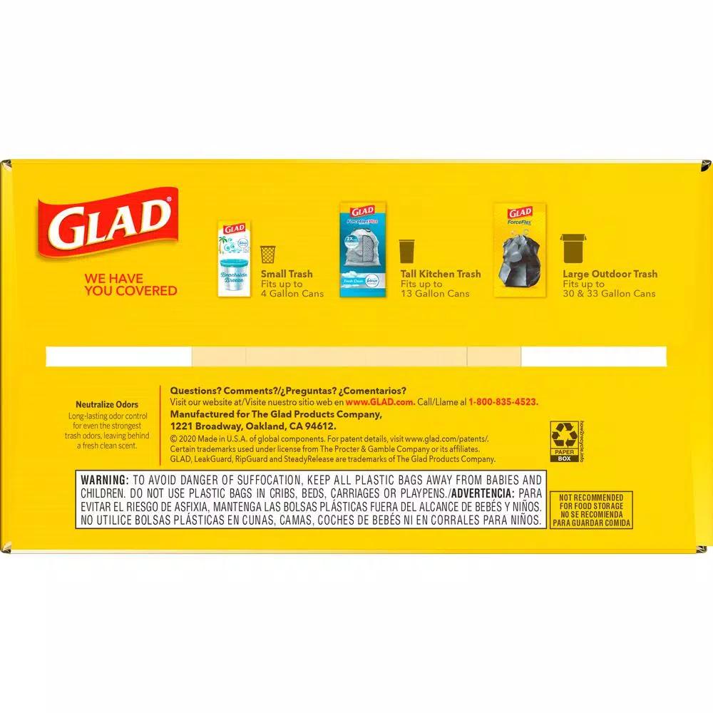 Glad ForceFlex 13 Gallon Tall Kitchen Drawstring Trash Bags, Fresh Clean Scent with Febreze, 110 Count
