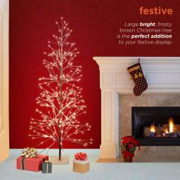 Alpine Corporation 6ft Frosty Flocked Brown Artificial Christmas Tree with Warm White LED Lights thumbnail 6