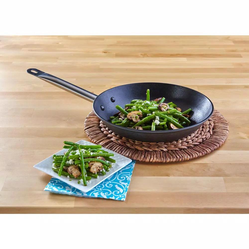 IMUSA 11 in. Light Cast Iron Frying Pan with Stainless Steel Handle, Preseasoned Black