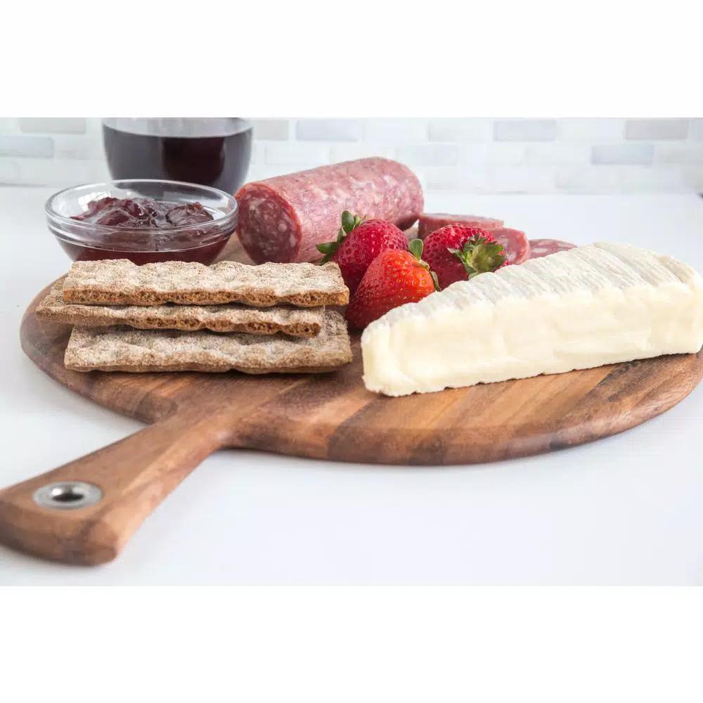 Ironwood Handcrafted Acacia Wood Round Cheese Board and Serving Paddle, 16-inch