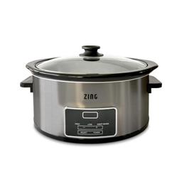 Zing 6 Qt. Oval Dark Stainless Steel Programmable Slow Cooker with Glass Lid thumbnail 1