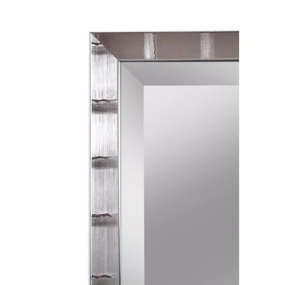 Alpine Art & Mirror Christopher 42 in. x 22 in. Large Rectangle Beveled Glass Wall Mirror - Brushed Silver Contemporary Frame