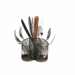 MIND READER Stainless Steel Utensil Caddy & Silverware Organizer with Wood Handle thumbnail 2