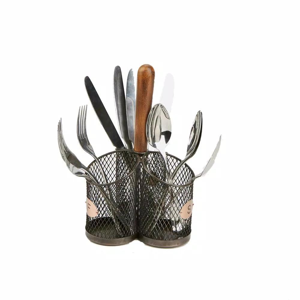 MIND READER Stainless Steel Utensil Caddy & Silverware Organizer with Wood Handle