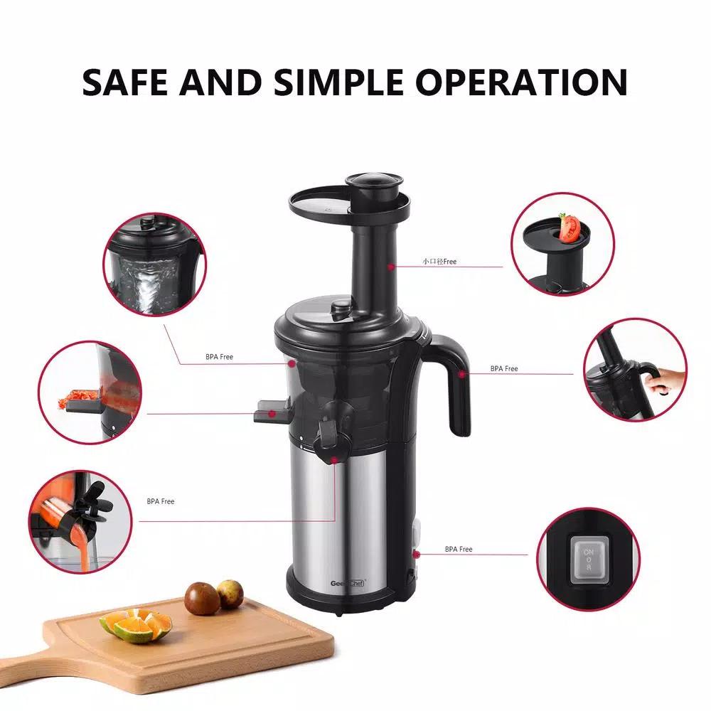Boyel Living 200W Stainless Steel Slow Masticating Juicer, Quiet Cold Press Juicer with Reverse Function, Silver