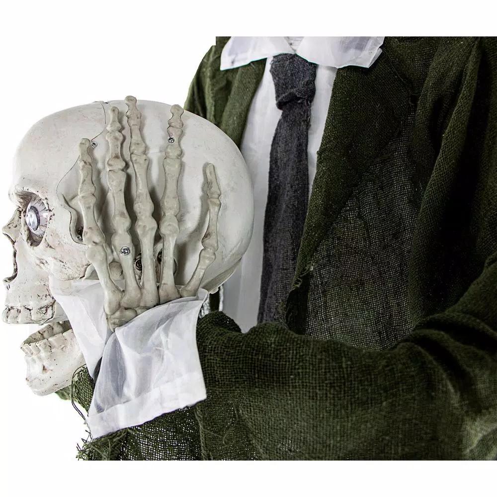 Haunted Hill Farm 5 ft. Animatronic Headless Man Halloween Prop with Talking Skull