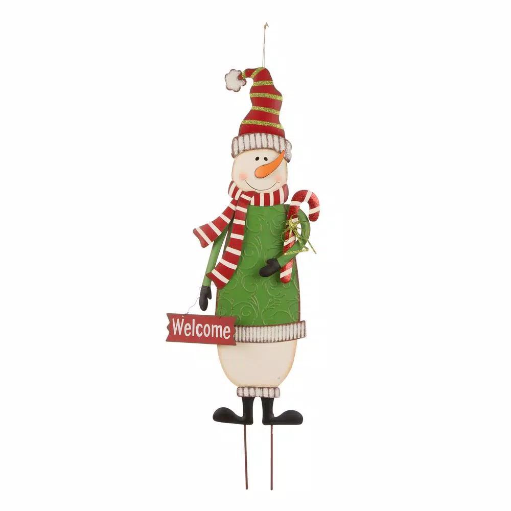 Glitzhome 36 in. Metal Snowman Holiday Decor - 3-in-1 Yard Stake, Standing, or Wall Hanging Decoration