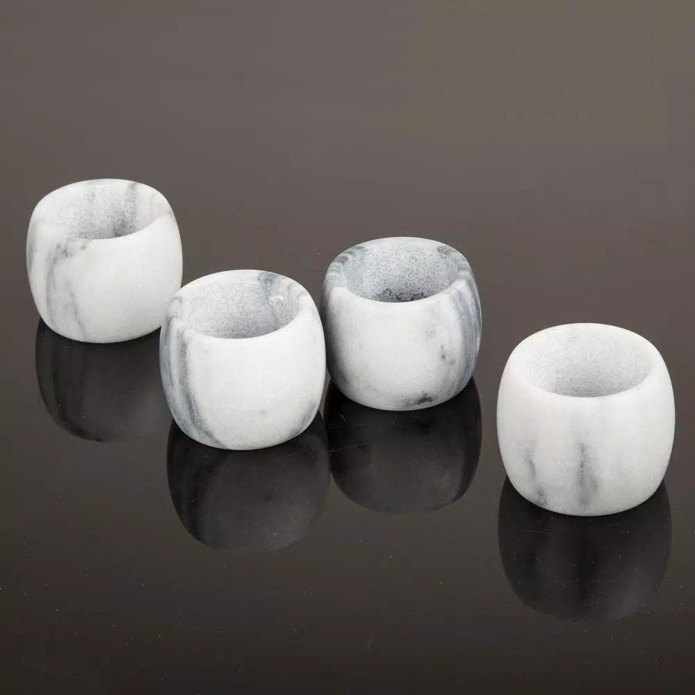 Creative Home Natural White Marble Napkin Rings, Set of 4 Elegant Tabletop Decor