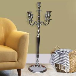 Benjara 48-Inch Silver Handcrafted Aluminum 5-Arm Candelabra with Fluted Tops thumbnail 2