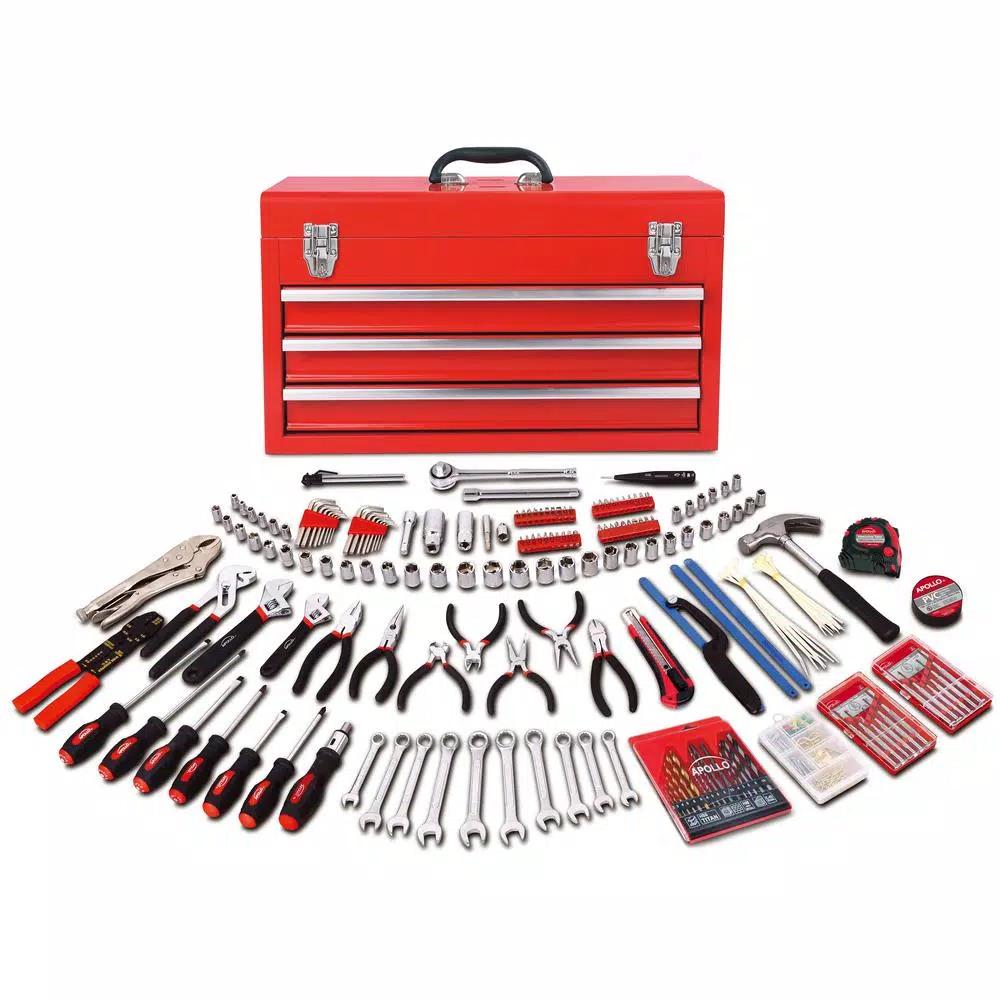 Apollo 300-Piece Mechanics Tool Kit with 3-Drawer Steel Tool Box