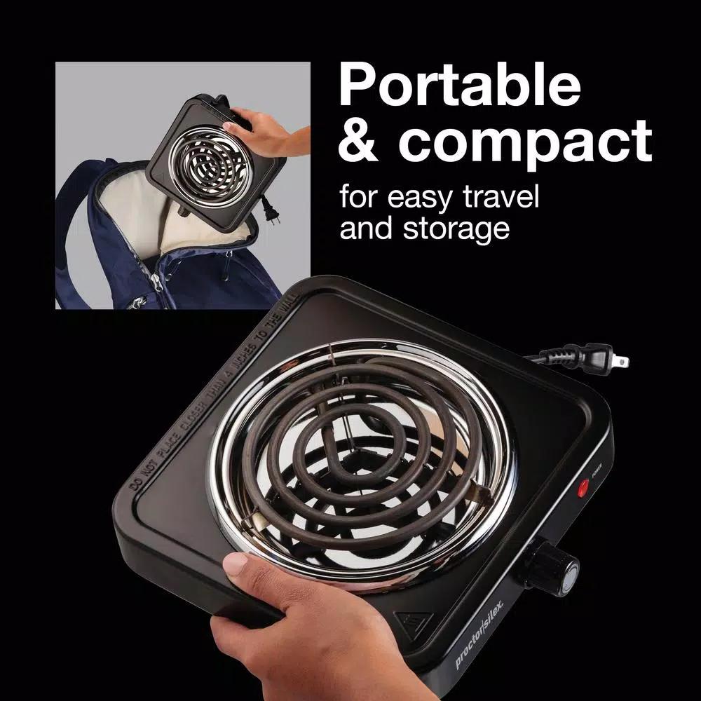 Proctor Silex 1200W Single Burner Stainless Steel Hot Plate, 5.5 in. Black
