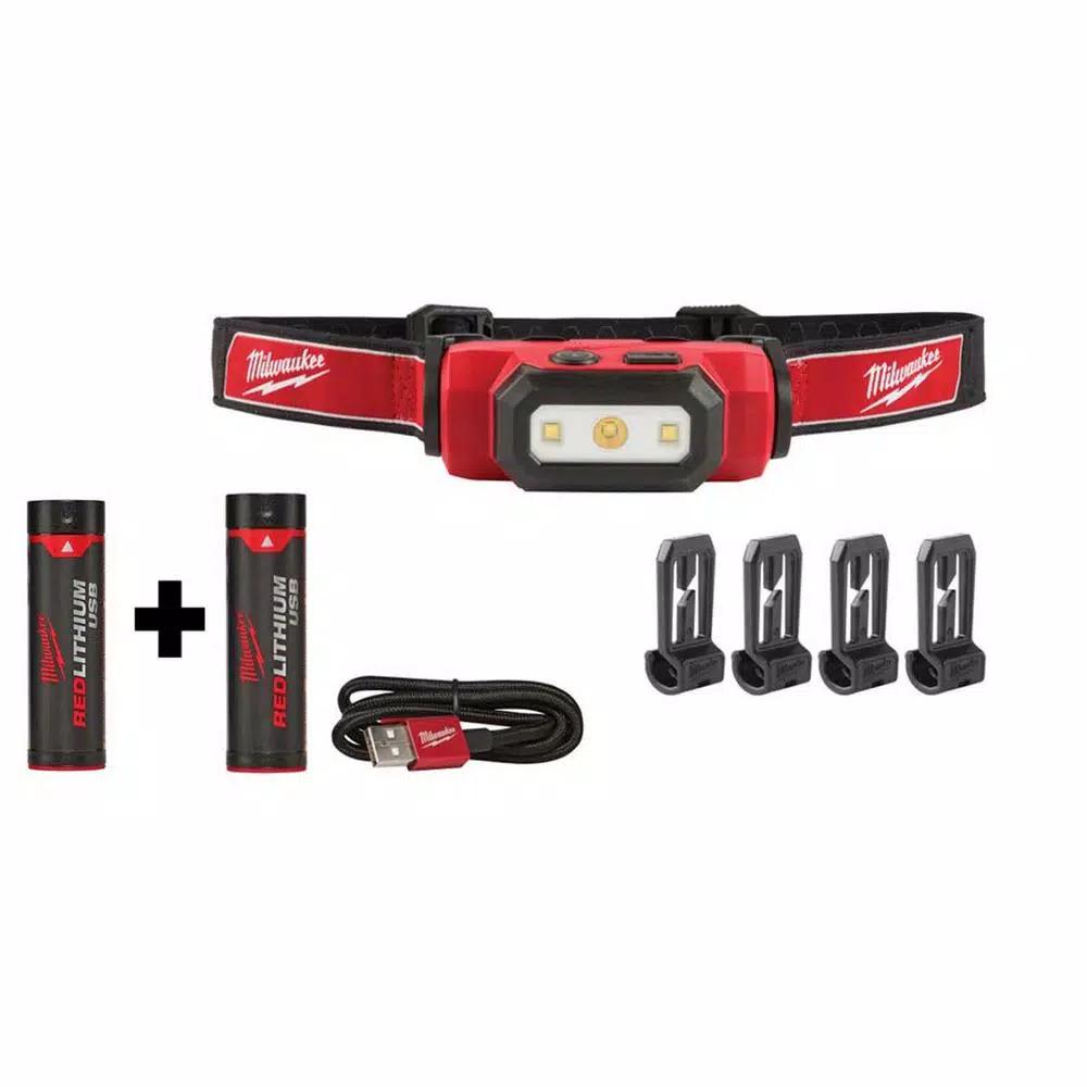 Milwaukee 475 Lumens LED Rechargeable Hard Hat Headlamp with 2 REDLITHIUM USB Batteries