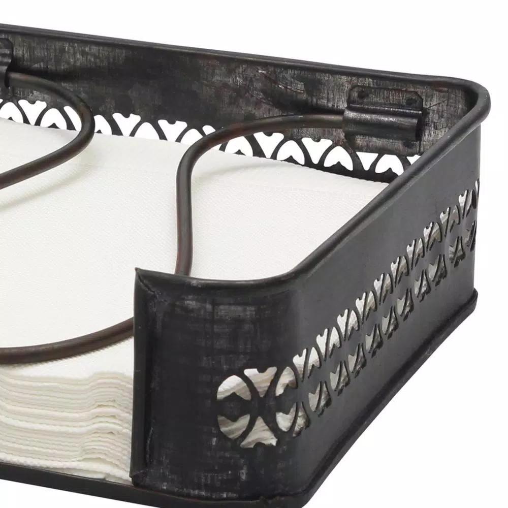Stonebriar Collection 7 in. Graphite and Rust Metal Napkin Holder with Decorative Cutouts