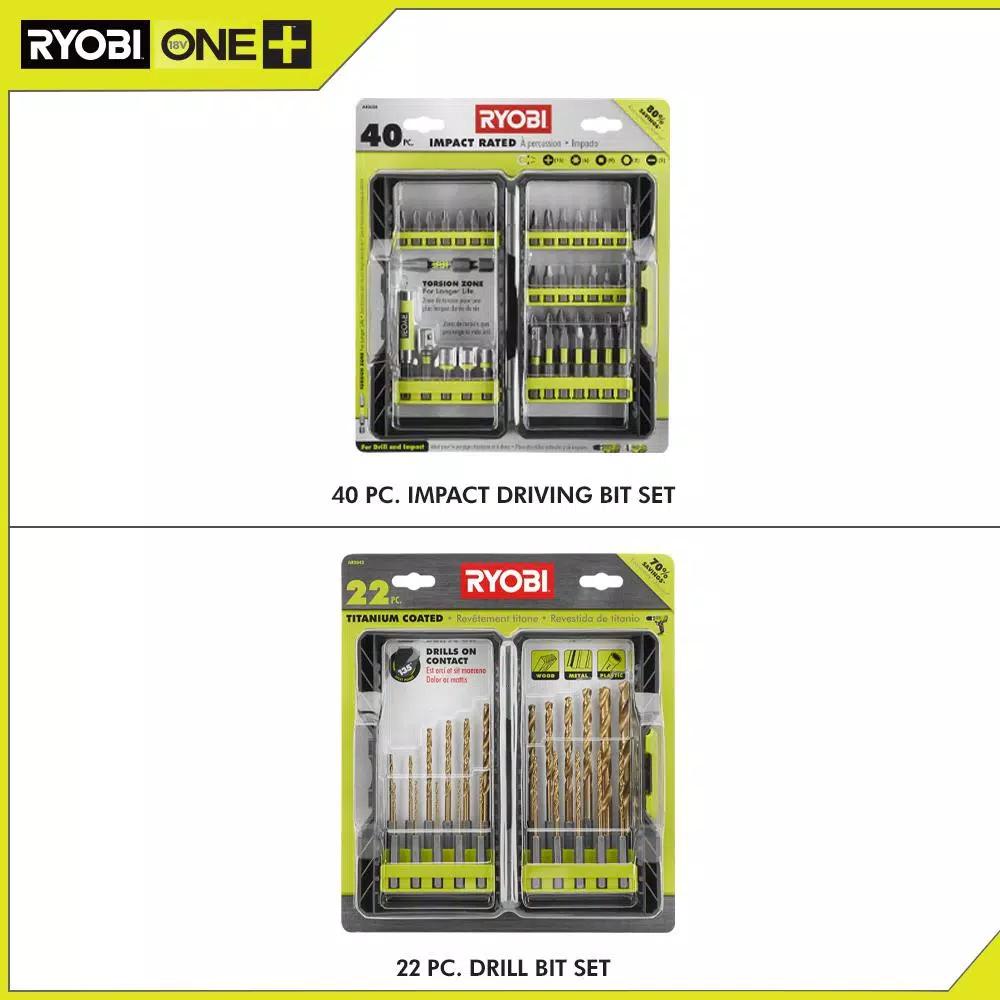 RYOBI 62-Piece Accessory Kit: 40-Piece Impact Rated Driving Set & 22-Piece Titanium Coated Drill Bit Set