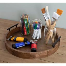 Kate and Laurel Lipton 18 in. Round Natural Wood Decorative Tray with Metal Handles thumbnail 1