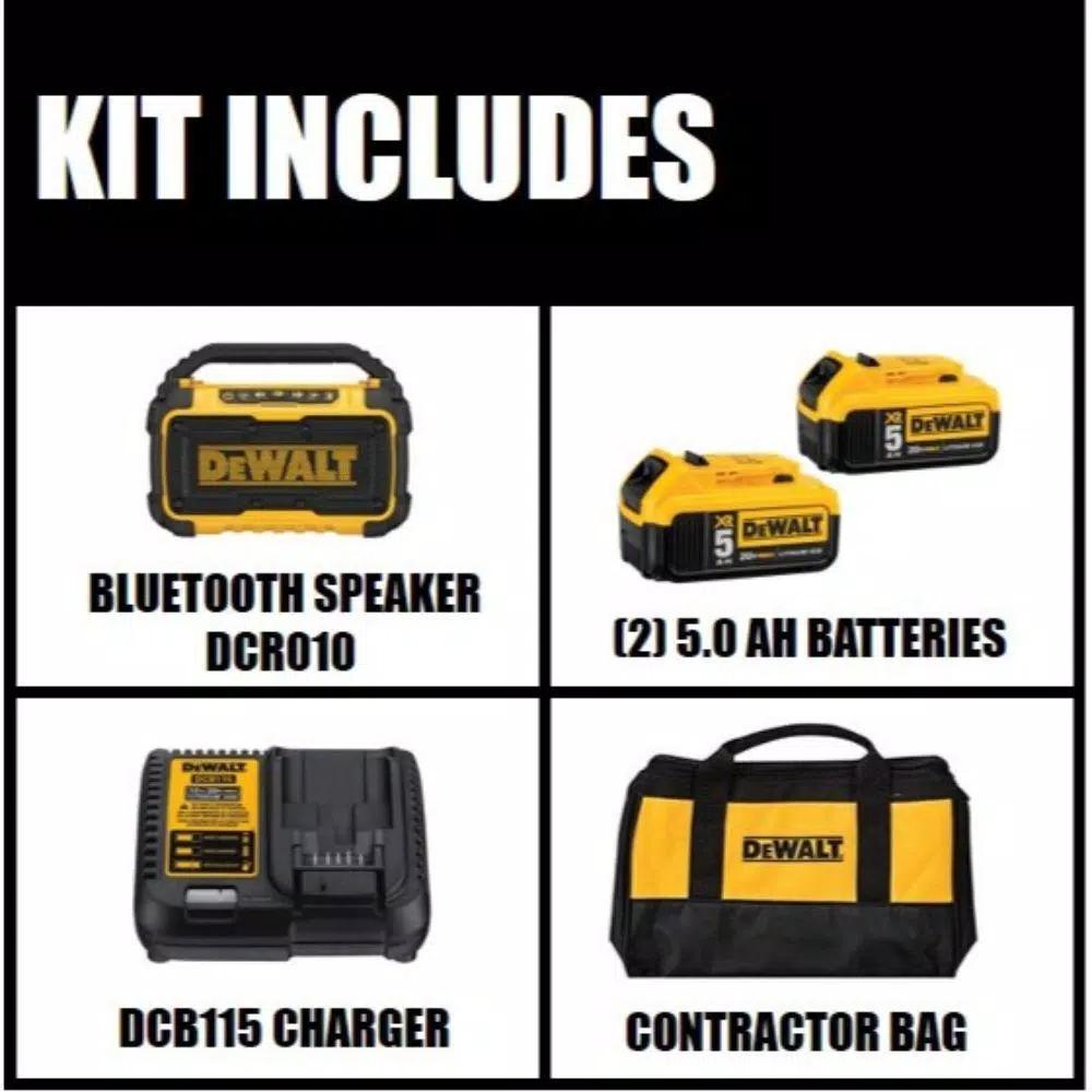 DEWALT 20V MAX Bluetooth Speaker Kit with (2) 5.0 Ah Batteries and Charger