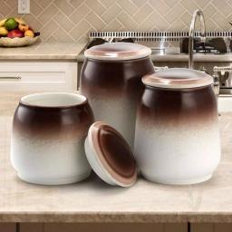 Elama Toasted Coconut 3-Piece Ceramic Kitchen Canister Set with Airtight Lids thumbnail 1