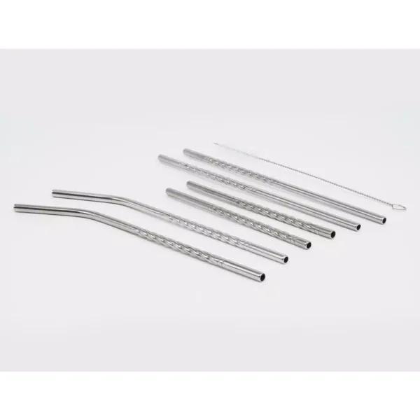 ExcelSteel 14-Piece Reusable Stainless Steel Swirl Straw Set with Cleaning Brushes