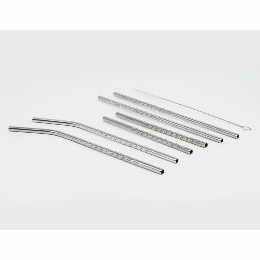 ExcelSteel 14-Piece Reusable Stainless Steel Swirl Straw Set with Cleaning Brushes