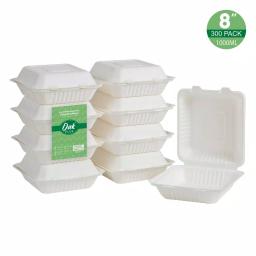 Unbranded 8 in. White Sugarcane Clamshell Containers, Compostable & Eco-Friendly (300 Pack) thumbnail 2