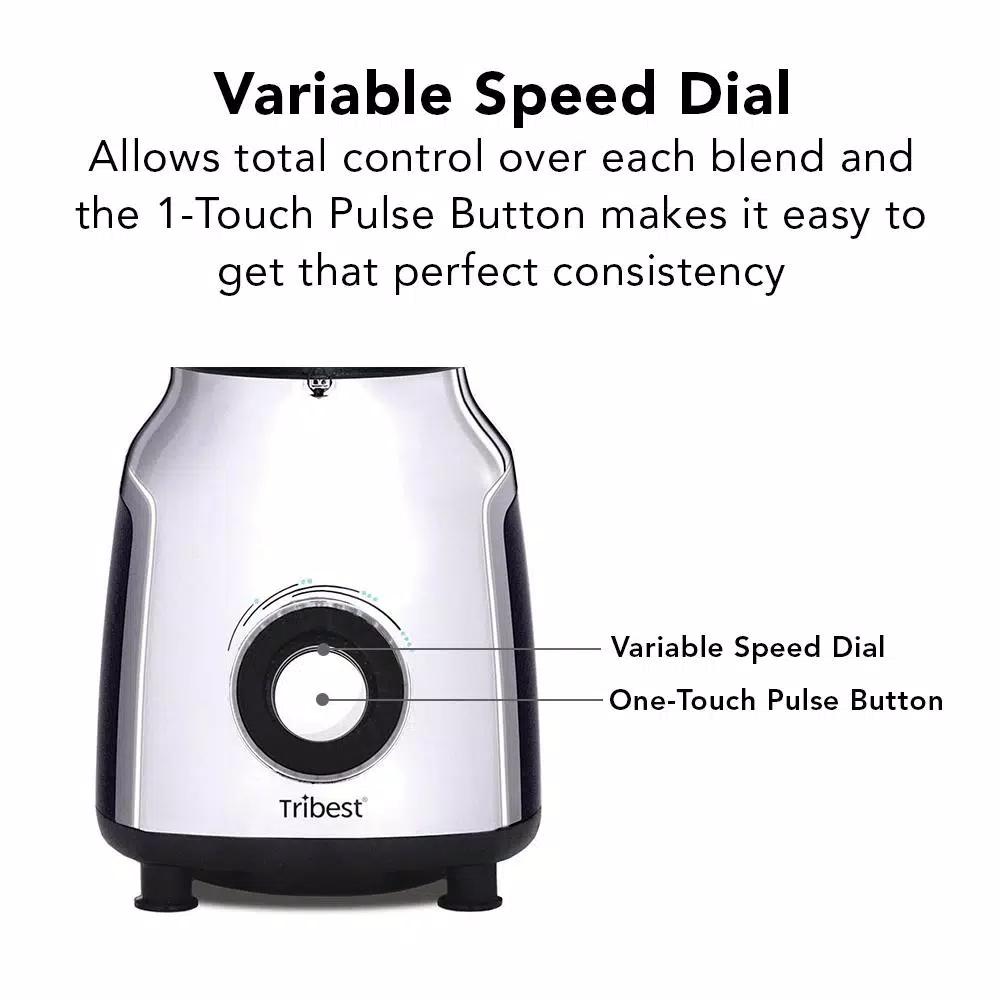 Tribest PBG-5001 Glass Personal Blender with Vacuum Technology, 4-Speed, Chrome