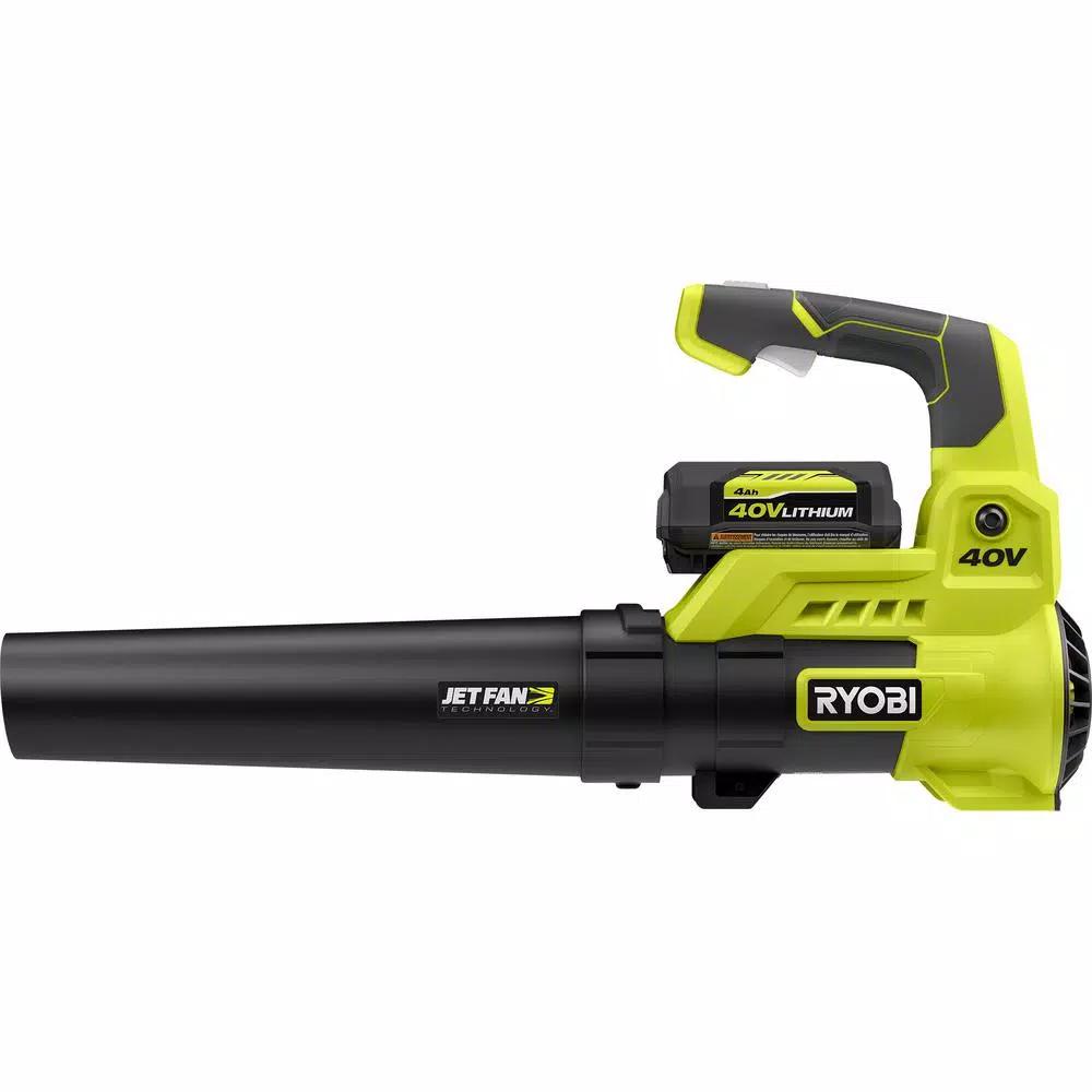 RYOBI 40V MAX Lithium-Ion Jet Fan Blower Kit with 4 Ah Battery, Charger, and Lawn & Leaf Bag