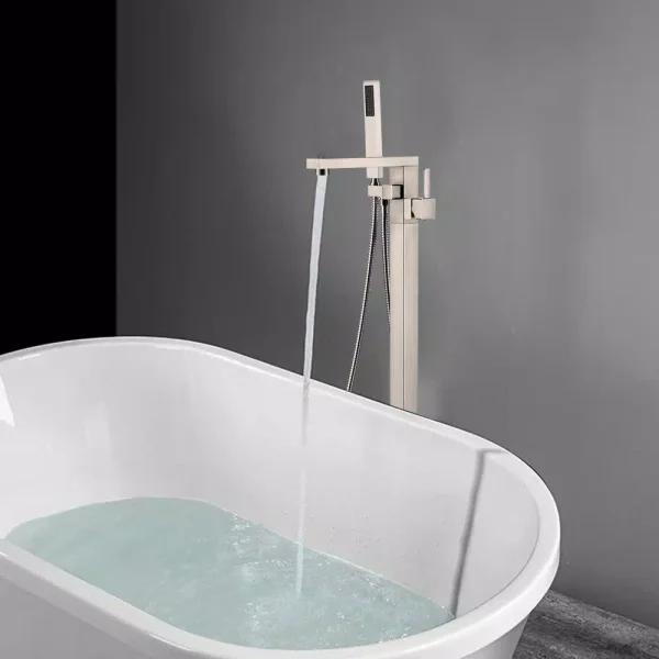 Vanity Art 34 in. Freestanding Single Handle Claw Foot Tub Faucet with Hand Shower, Brushed Nickel