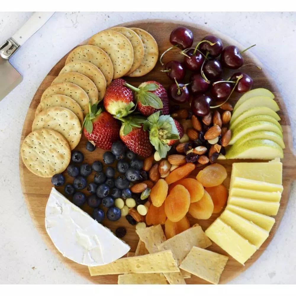 Ironwood Handcrafted Acacia Wood Round Cheese Board and Serving Paddle, 16-inch