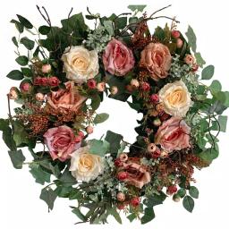 Glitzhome 26 in. Artificial Green Wreath with Roses, Eucalyptus, and Lambs Ear thumbnail 1
