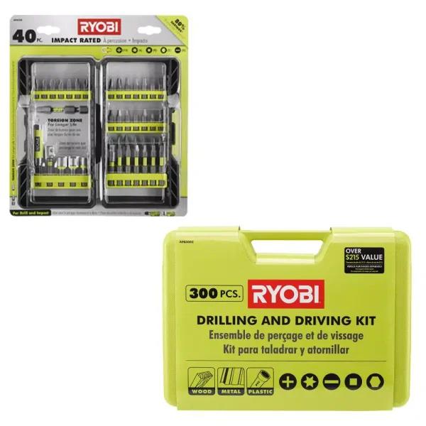 RYOBI 2-Piece Drill and Drive Accessory Kit: 40-Piece Impact Rated & 300-Piece Multi-Material Sets