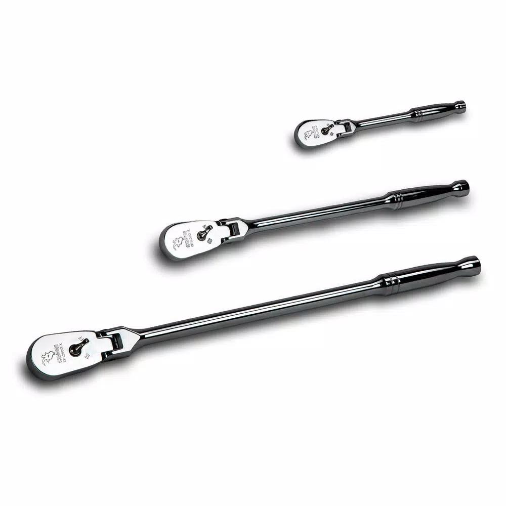 Capri Tools 3-Piece Low Profile Flex-Head 72-Tooth Ratchet Set (1/4 in., 3/8 in., 1/2 in. Drive)