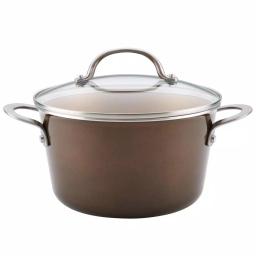 Ayesha Curry Ayesha Home Collection 4.5 Qt. Porcelain Enamel Nonstick Saucepot with Lid, Brown Sugar thumbnail 1