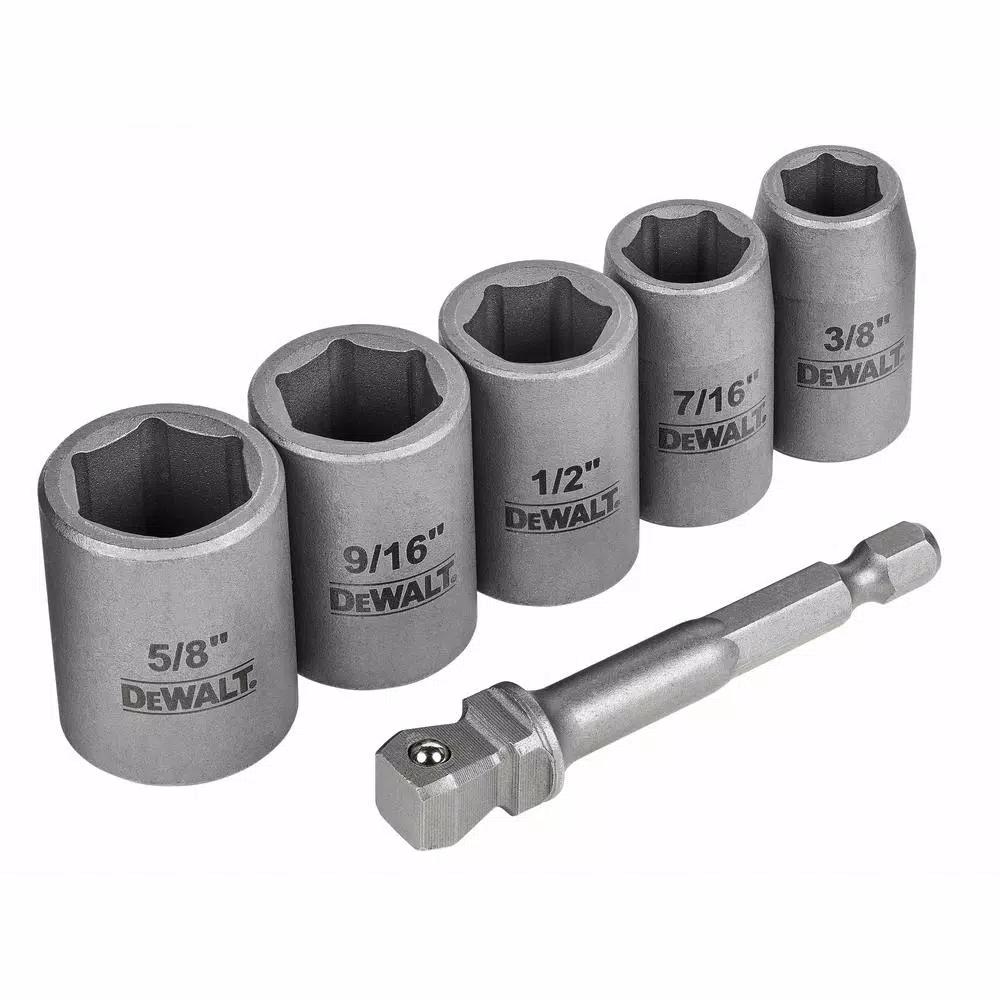 DEWALT MAX Impact 3/8 in. Carbon Steel Socket Set with 1/4 in. Adapter, 6-Piece