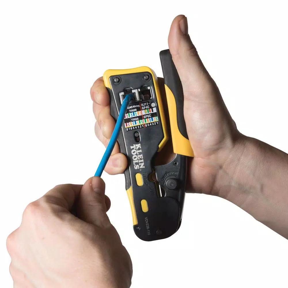 Klein Tools CAT6 Pass-Thru Modular Crimper, Radial Stripper, and 20-Pack Connector Set