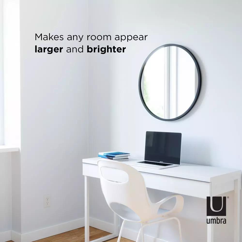 Umbra HUB Contemporary Round Mirror with Black Rubber Rim, 24 in.