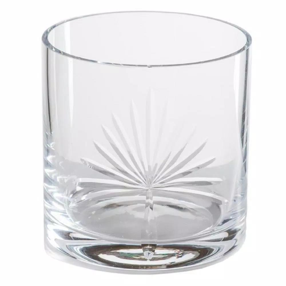 Abigails Palmetto 16 oz. Double Old-Fashioned Glass Set of 4 - Hand-Etched Palm Design