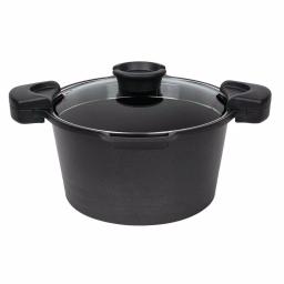 MasterPan 5 Qt. Cast Aluminum Non-Stick Stock and Pasta Pot with Glass Lid and Easy Pour Spout, Black thumbnail 1