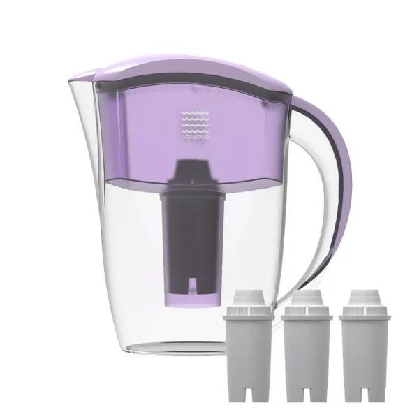 DRINKPOD 8-Stage Alkaline Water Filter Pitcher, 2.5 L Capacity, 3-Pack with 2 Replacement Filters