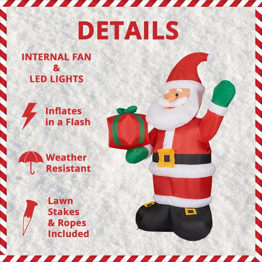 Fraser Hill Farm 10 ft. Santa Claus with Gift Bag Christmas Inflatable with White Lights