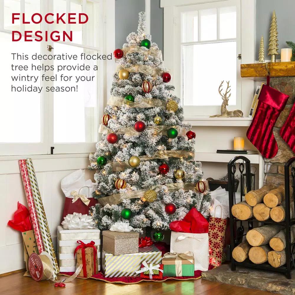 Best Choice Products 7.5 ft. Pre-Lit Flocked Artificial Christmas Tree with 550 Warm White Incandescent Lights