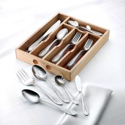 Hampton Forge Lace Frosted 54-Piece 18/0 Stainless Steel Flatware Set with Wood Caddy, Service for 8 thumbnail 2