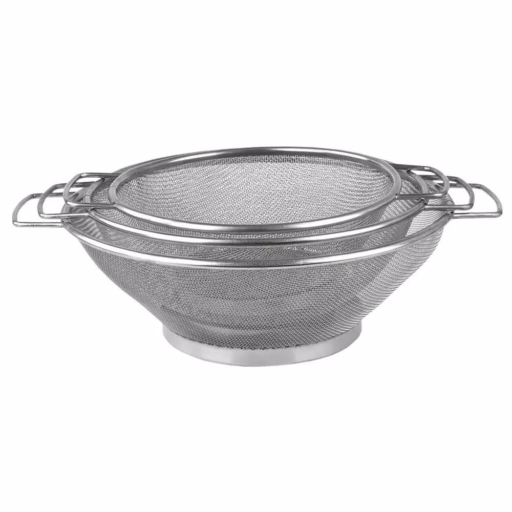 Home Basics 3-Piece Stainless Steel Mesh Colander Set, Gray