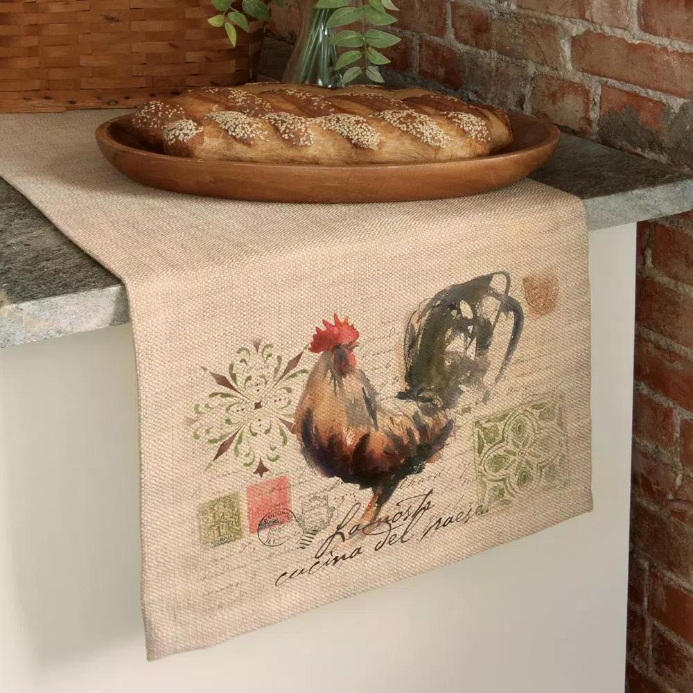 Heritage Lace Rooster Run Natural Floral Polyester Table Runner, 16 in. x 54 in.