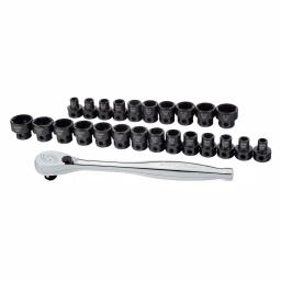 SUNEX TOOLS 3/8 in. Drive Low Profile SAE and Metric Impact Socket Set with 80-Tooth Chrome Ratchet thumbnail 2
