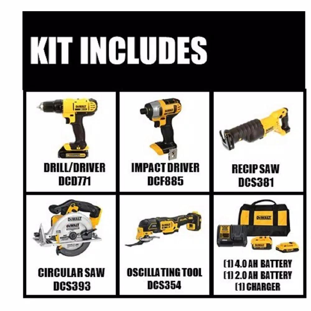 DEWALT 20V MAX Cordless 5-Tool Combo Kit with 4.0Ah & 2.0Ah Batteries, Charger, Grinder & Tool Bag