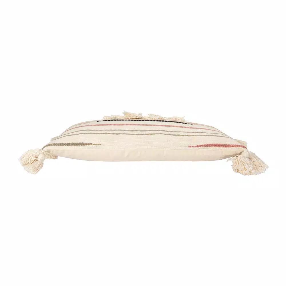 3R Studios Pink, Brown and Black Striped Kilim Throw Pillow with Tassels, 28 x 14 in.