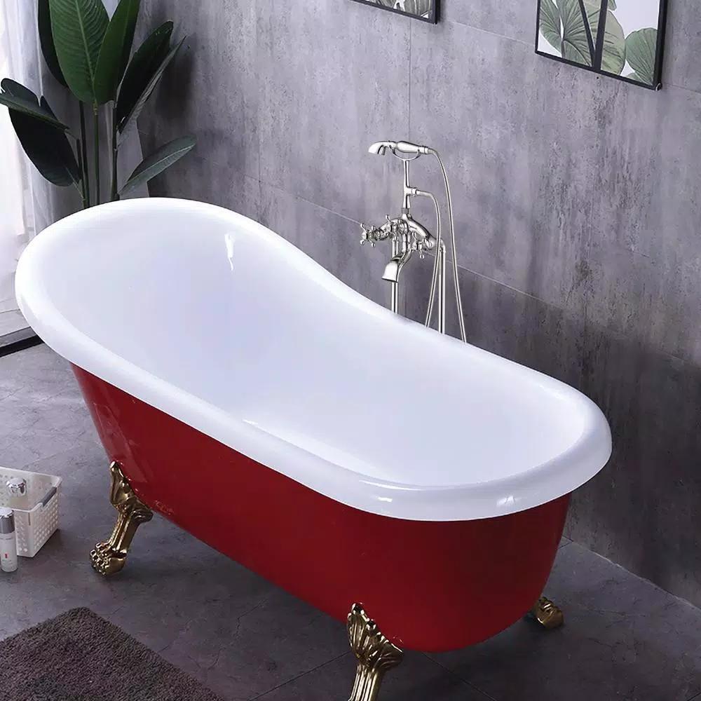 Vanity Art 40 in. Freestanding Single-Handle Claw Foot Tub Faucet with Hand Shower, Polished Chrome